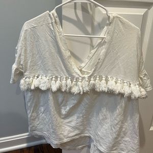 ZARA White Tassel Tee